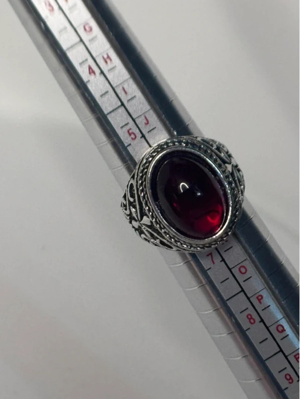 Size 6, red ring, silver tone